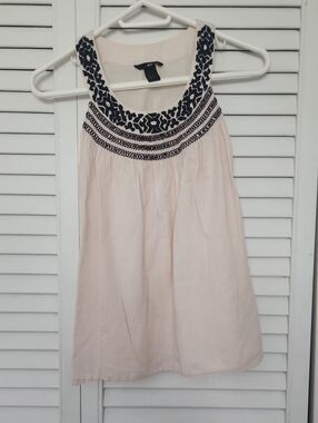 H&M Cream and Black Dress with Embroidered Yoke